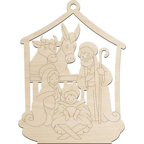 Palline di Natale in legno con incisione raffiguranti la Natività, set da 10 pezzi (1/4)