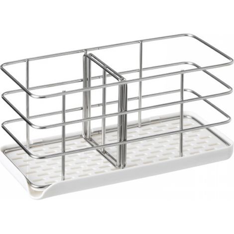 Estante para fregadero de cocina de 208,510 cm (borde blanco) - Soporte para esponja de fregadero, de acero inoxidable, para guardar detergentes y jabón, bandeja para esponja de lavabo de baño, esponj