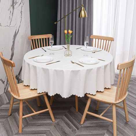 Round PVC Tablecloth Stain Proof Waterproof Dining Table Tablecloths Striped White-140cm