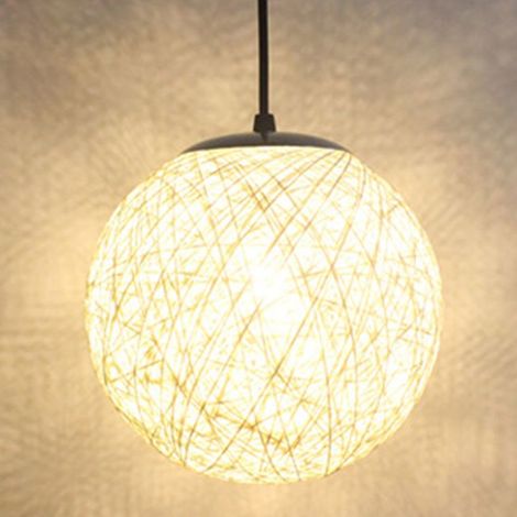 Lampada a sospensione retrò in rattan bianco con globo rotondo, 15 cm, paralume per lampadario fai da te, lampada da soffitto E27 per soggiorno, ristorante, centro commerciale, bar