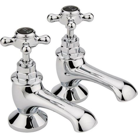 Hudson Reed Topaz Black Crosshead Basin Taps Hexagonal Collar (1/3)