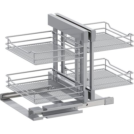 Vauth-Sagel VS Cor Flex Eckschrank Auszug Saphir - Set für Küchenunterschränke mit KB 1200mm - Korbablage aus Stahldraht, Stahl pulverbeschichtet silberfärbig