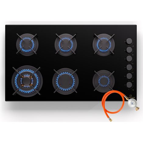 Klarstein Tables de Cuisson à Gaz, Plaque de Cuisson Gaz à 6 Brûleurs, Table de Cuisson Encastrable à 6 Feux de 12200W, Cuisiniere Gaz, Gaziniere Gaz avec Brûleurs en Acier Inoxydable, Cuisinières GPL