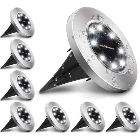 8 Pack Lampe Solaire Extérieur, Lumière Solaire pour Jardin au Sol, étanche IP65 éclairage 8 LEDs Blanc Froid 6000K Lampe Solaire Spot Encastrable pour Chemin Terrasse Cour Allée [Classe énergétique A (1/5)