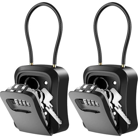 2er-Pack Schlüsselsafe mit digitalem Code, abnehmbarem Kabel, wetterfest, 4-stelliger digitaler Code, Schlüsselbox für Schlüssel, Türkarte