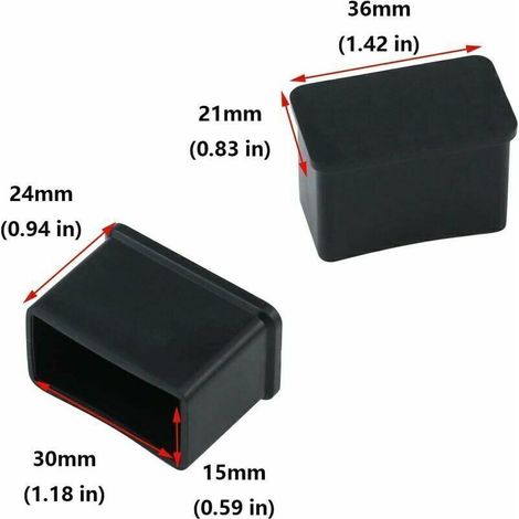 Set di 12 tappi protettivi rettangolari in feltro di gomma per gambe di tavoli o sedie - Neri, 15 x 30 mm. (1/3)