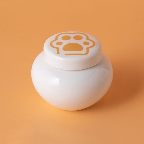 Urne pour animaux de compagnie - Pot de rangement simple en céramique hermétique avec empreinte de patte, pour conserver les poils de chat et de chien, petite boîte de rangement pour animaux de compag (1/5)