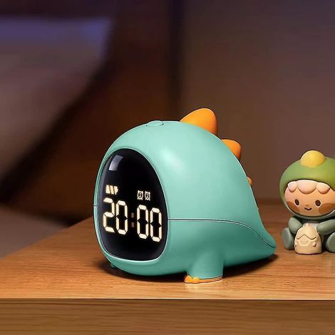 Réveil dinosaure, réveil enfant avec minuteur, double alarme, 5 sonneries, fonction snooze - Vert (1/5)