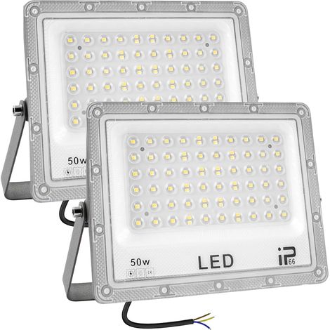 2 Pièces Projecteur LED Extérieur 50W，6500K Blanc Froid，4916LM Super Lumineux,IP66 Étanche, 72 LEDs,Spot Extérieur pour Jardin, Cour, Garage, Couloir et Éclairage de Sécurité (1/5)