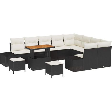 Garden Sofa Set with Cushion 12 pcs Black Poly Rattan vidaXL