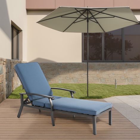 Tumbona de exterior de aluminio azul 204x58x100/30 cm con cojín de poliéster y respaldo ajustable en 5 posiciones (1/5)