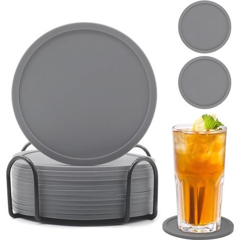 12er-Set Silikon-Untersetzer mit Halter – Untersetzer-Set – Untersetzer für Gläser – Robust – Silikon-Glasuntersetzer – Rundes Untersetzer-Design – Untersetzer (1/5)