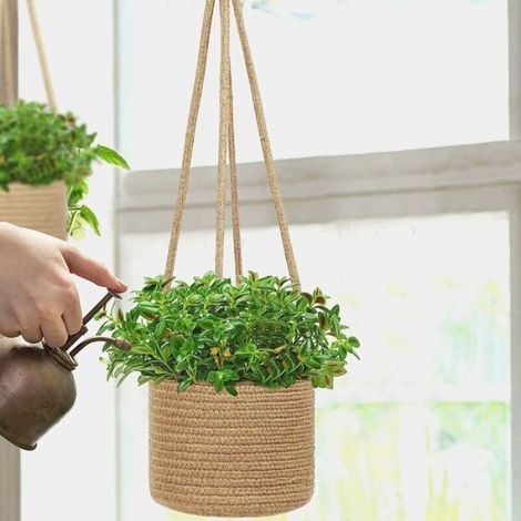 Jardinière suspendue corde jute 8 pouces déco plante intérieur (1/5)