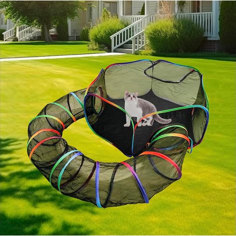 Enclos d'extérieur pour chat, tunnel circulaire portable et tente d'extérieur pour chats et petits animaux, parc d'intérieur pour chat avec sac de transport (couleur arc-en-ciel) (1/5)