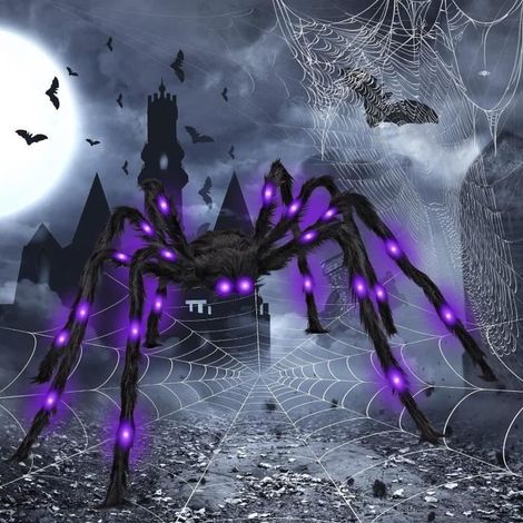 Araignée Halloween, 125cm Araignée Effrayante Géante, LED Araignée Peluche pour Fête, Maison Hantée, Décoration d'halloween (1/4)