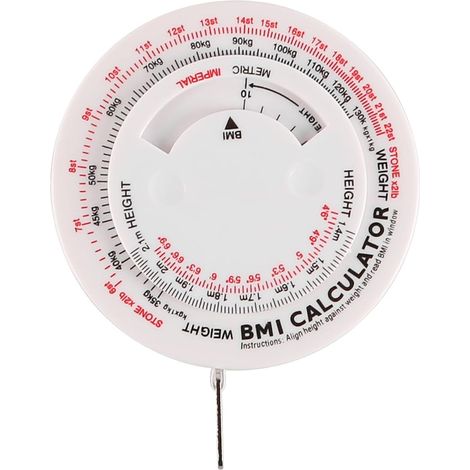 BMI-Körpermaßband – 1 Stück – PVC – Integrierter Rechner – Messung von Taillenumfang und Körperfettanteil – 150 cm, Weiß (1/5)