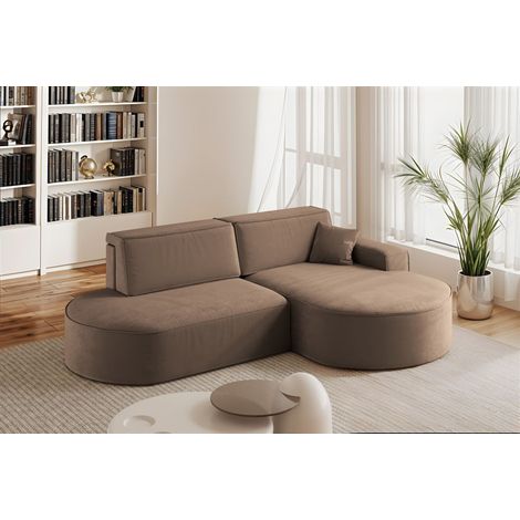 Ecksofa Schlafsofa Sofa VENEDIG Stoff Salvador Braun Ottomane Rechts (1/5)