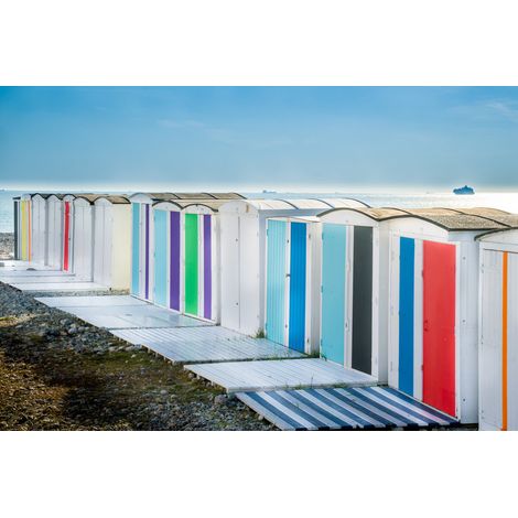 Tableau sur toile cabines colorées du Havre 65x97 cm - Impression sur Toile Murale Décorative - Image imprimée en HD sur Toile - Toile sur Châssis en Bois FSC - Fabriqué en France (1/4)