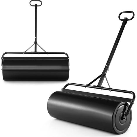 COSTWAY 63L Rodillo de Césped de Metal, Ancho: 90 cm, Ø: 30 cm, Rodillo Cesped Llenado de Agua/Arena Empujado/Remolcado con Mango de Agarre Desmontable para Jardín, Patio, Parque, Granja (Negro)