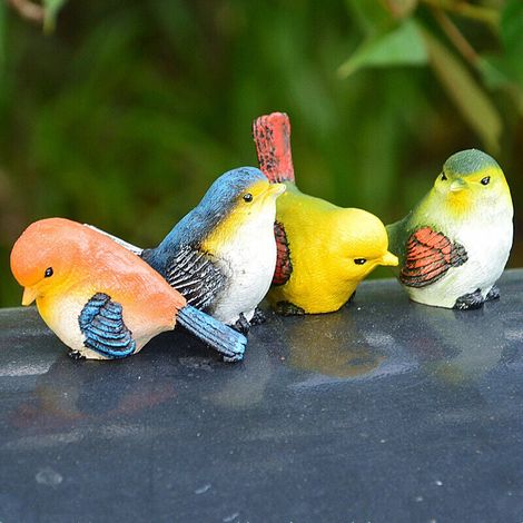 Décoration d'oiseau, Oiseaux décoratifs, Oiseaux, Oiseaux pour décoration de jardin, Oiseaux, Décoration de figure animale, Pelouse, Jardin, Cour, Ornements (4 pièces) (1/4)