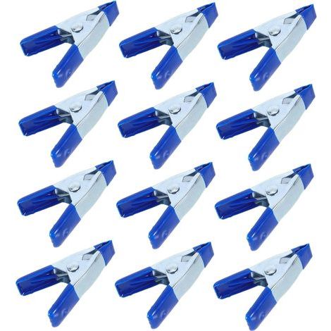 Set of 12 metal spring clips with rubber coating for photo equipment and camping accessories, blue (1/5)