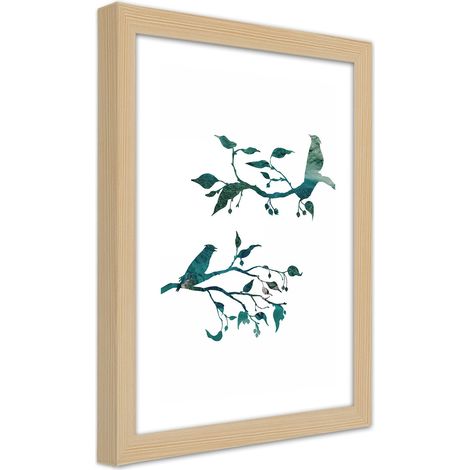 Quadro con cornice, Uccelli su ramoscelli - 40x60 (1/5)