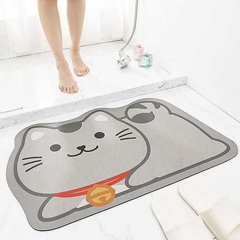 Tapis de bain absorbant et antidérapant, tapis de douche et de salle de bain, tapis de bain antidérapant, tapis de salle de bain doux, tapis de salle de bain (40 x 60 cm, chat gris)