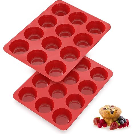 Moule a Muffin Silicone Lot De 2, Antiadhésif Moule à Muffin Avec 12 coupelles, Moulle Muffin Silicone Patisserie Pour Muffins, Pudding, Cupcakes(Ø 6,5 cm x 3 cm),Parent,- (1/5)