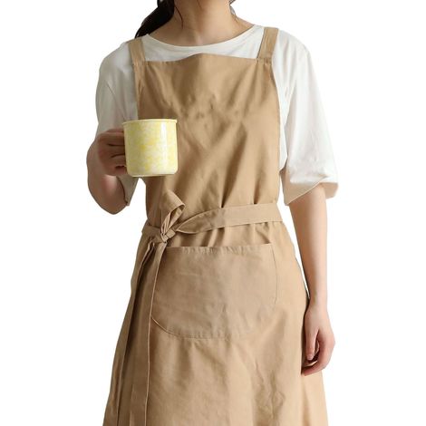 Tablier en coton brodé, imperméable et résistant à l'huile, avec poches, style chef, kaki, taille unique. (1/5)