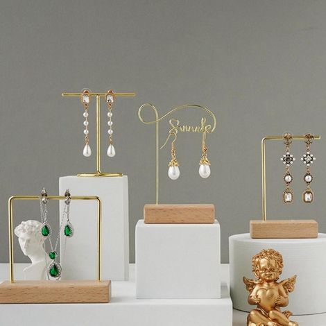 Support Bijoux - Support Photo Accessoire pour Présentation Bijoux - Style Européen - Acier Inoxydable Doré et Bois - 5 Modèles - 1 Pièce (1/5)