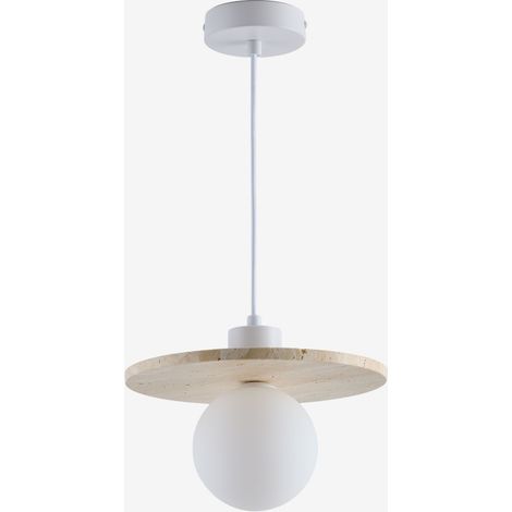 SKLUM Hängende Deckenlampe Ø25 cm aus Travertin mit Glaskugel Davise Travertine (1/5)
