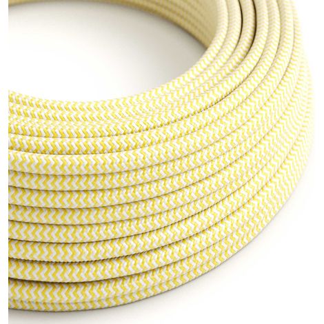 Creative-Cables, Cavo tessile elettrico, 2 x 0,75 mm², 50 m, ZigZag Giallo-Bianco, Rotondo effetto seta, Made in Italy