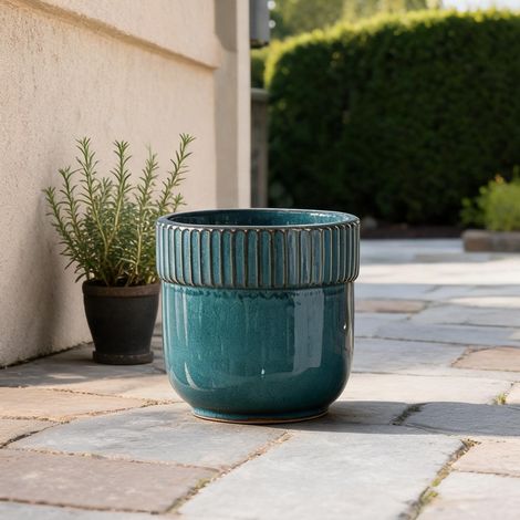 Pot de fleurs en céramique fait main Ø 23 cm bleu turquoise (1/5)