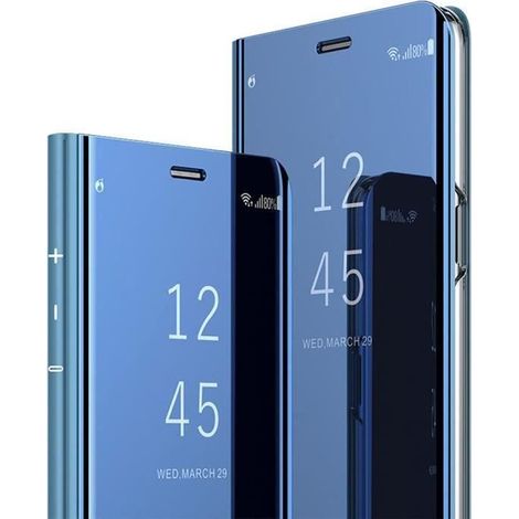 Luxe Coque Huawei P30 Pro, Integral Coque Folio Protection Cuir Souple Translucide Miroir avec Support, Bleu (1/4)