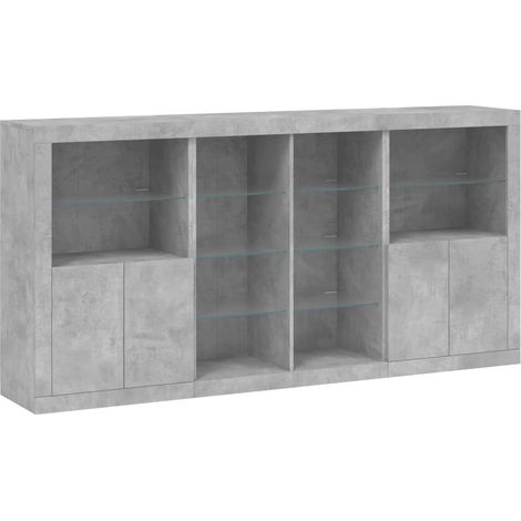 Credenza cassettiera mobile contenitore organizer cucina soggiorno salotto con luci LED 202 x 37 x 100 cm grigio 020029989