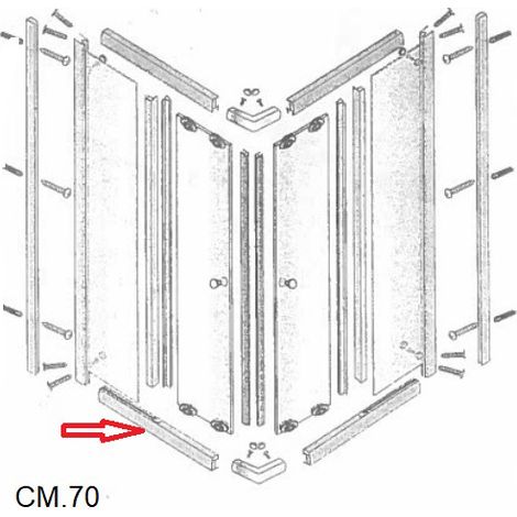 1PZ PROFILO INFERIORE LATO 70 X BOX DOCCIA CRISTALLO TRASP.MM.6 CM.70X90LUSSO