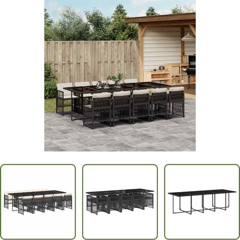Chaises de jardin - Ensemble à manger de jardin 11 pcs coussins noir résine tressée (1/5)