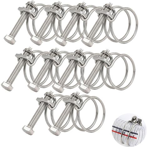 Lot de 10 colliers de serrage à double fil de 36 à 40 mm, colliers de serrage en acier inoxydable 201, fixation universelle pour tuyau de plomberie, anneau de tuyau réglable (1/5)
