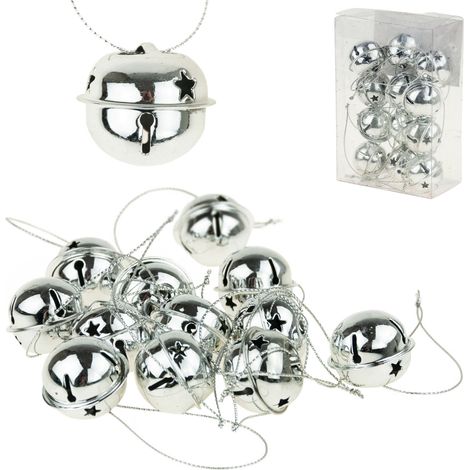 TG61393-1 12 silberne Weihnachtskugel-Anhänger aus Metall