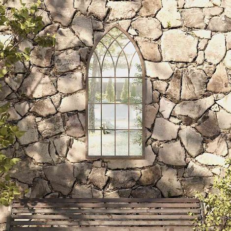 Miroir de jardin-Miroir décoratif-Miroir d'extérieur Sable 100x45cm Fer pour utilisation extérieure 219349 (1/5)