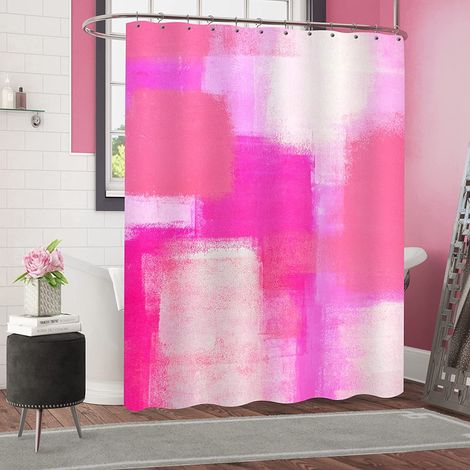 Rideau De Douche - 180 x 180 cm - Polyester Imperméable - Motif Ombre Rose - Pour Salle De Bain - 1 Pièce (1/5)