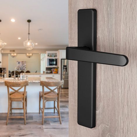 Ouvre&Déco – 2 poignées universelles DUALFIT sur plaque carrée CELIO sans trou, Aluminium laqué noir mat bi-entraxe 165-195