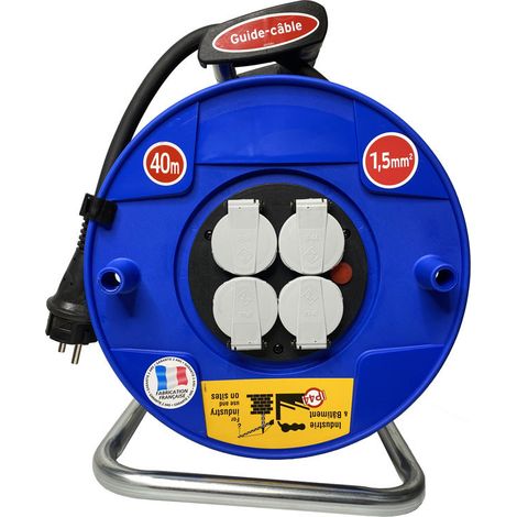 Brennenstuhl – Enrouleur électrique Bat-Pro 40m 3G1.5 – 4 prises 16A/230V avec protection enfants – Disjoncteur thermique – Pour chantiers humides