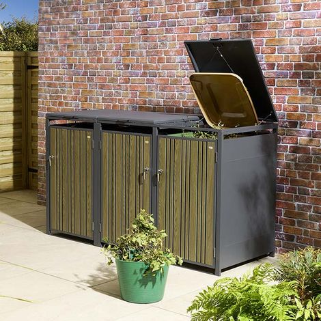 Rowlinson Wimbledon Triple Metal Bin Store - Oak