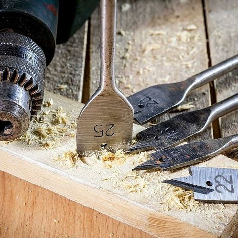Punte per trapano per legno, set professionale di punte piatte per legno, punte piatte per legno, utensili per artigianato 6/10/13/16/19/22/25/32 mm per la lavorazione del legno, 8 pezzi (1/4)