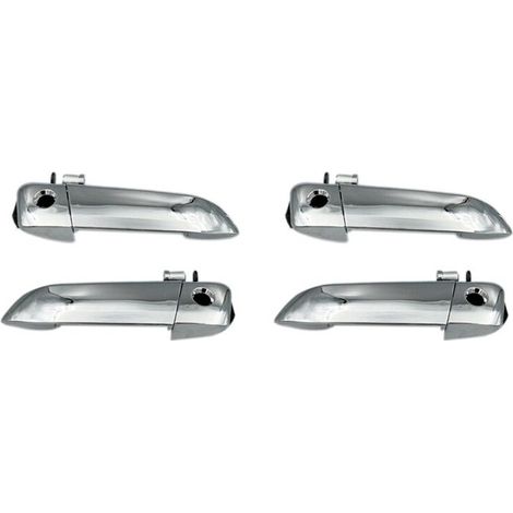 Dos manijas exteriores cromadas para las puertas delanteras (una a cada lado) para las furgonetas Toyota Hiace, las furgonetas de pasajeros y la versión Quantum, modelos fabricados entre 2005 y 2018.