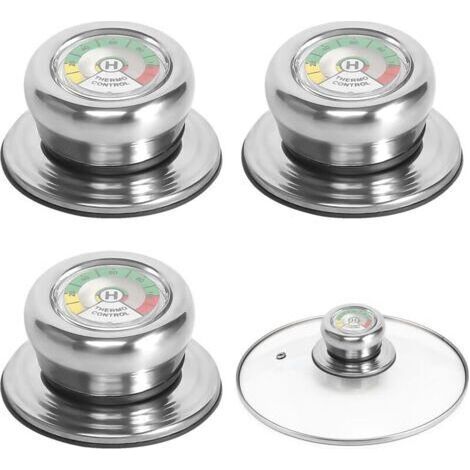 Boutons de couvercle de casserole (3 pièces, thermomètre, poignée en verre, boutons de couvercle de casserole, poignée de couvercle de casserole, bouton de couvercle de casserole pour poêle et cassero (1/4)