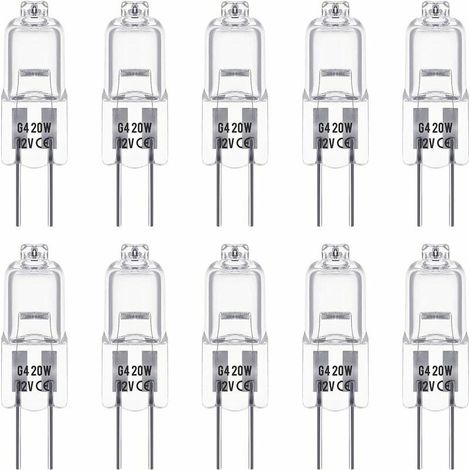 Halogenlampen G4, 12 V, 20 W, Warmweiß 3000 K, 350 lm, dimmbar, transparent, 10 Stück