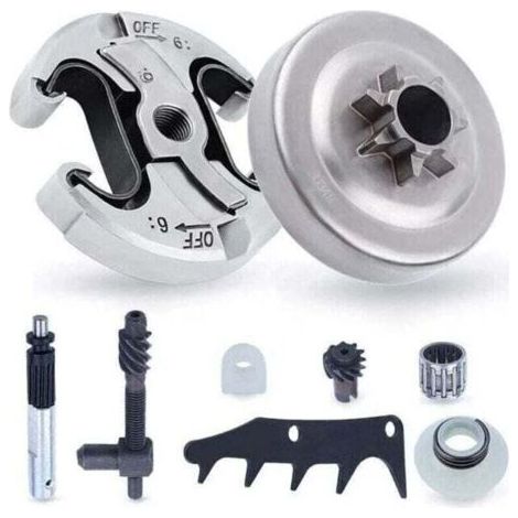 Pair Pignon et Embrayage pour Husqvarna 345 445 340 450, XU, Pignon de Chaîne .325\\'\\' Pas 6 Dents + Tambour d\\'embrayage + Roulement Pièces de Rechange Tronçonneuse Accessoire Kit 8 en 1