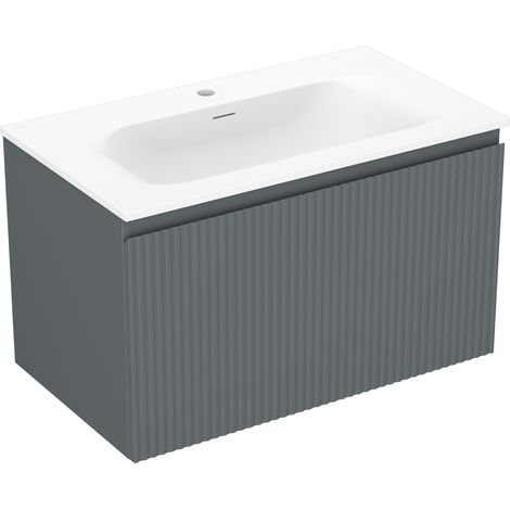 Mexen Rivel Badezimmerschrank 80 cm mit Waschbecken Vela, 1 Schublade, geriffelt, Graphit Matt/Weiß Matt - 91A20-08047-1-BF66-W (1/5)